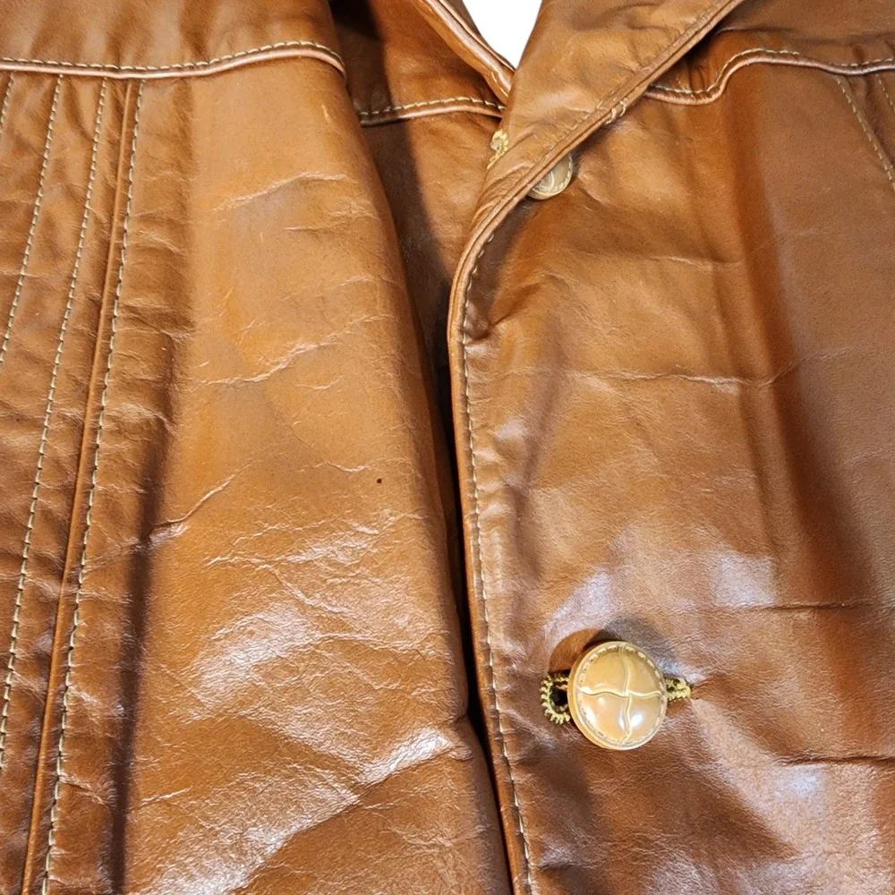 Vintage Genuine Leather Blazer Jacket Men's 42 Brown Faux Fur Lined Made in USA‎